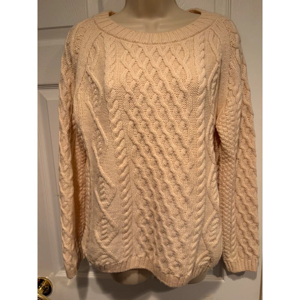 The Irish Store‎ Aran Cable Knit Sweater 100% Wool Cream Women’s Pullover Sz S